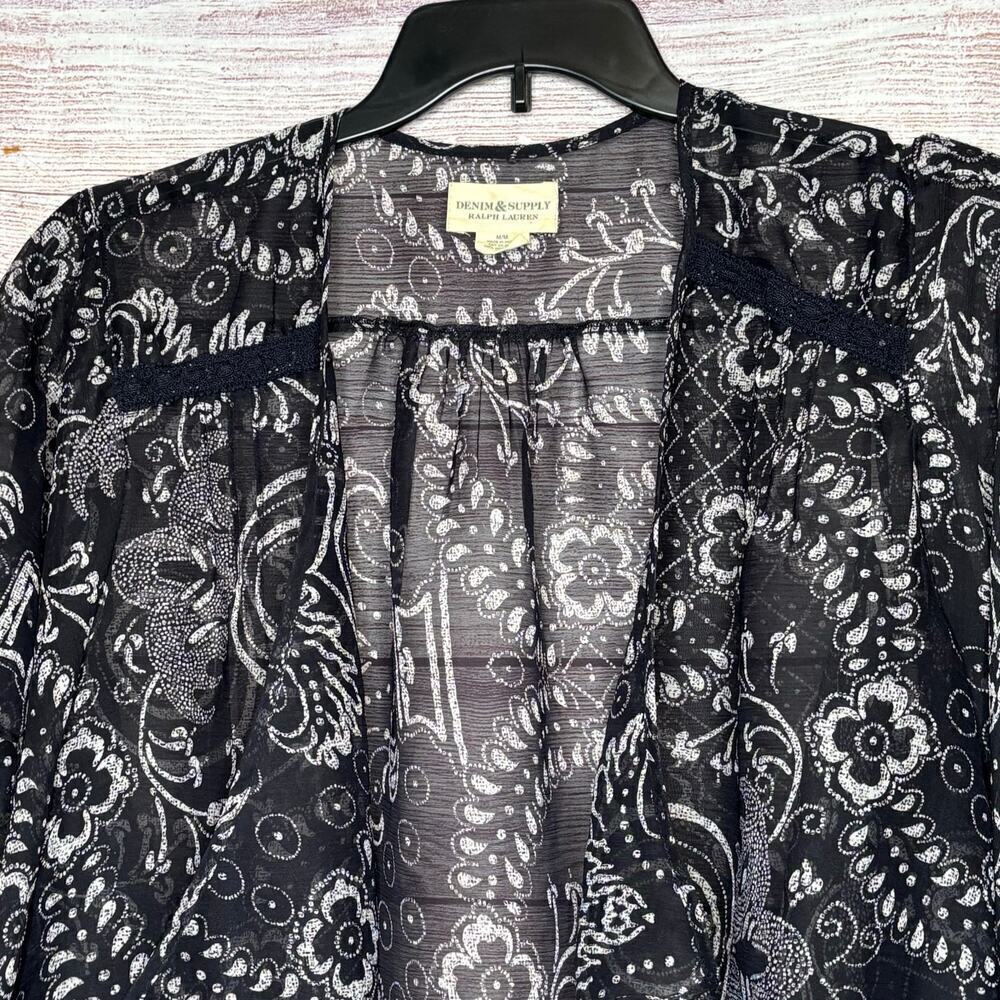 Denim & Supply Ralph Lauren Navy & White Bandana Print Kimono Size Medium - Picture 5 of 14